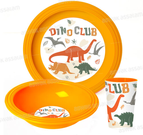 SET DE 3 PIECES GOBELET, BOL ET ASSIETTE EN PLASTIQUE DINO CLUB
