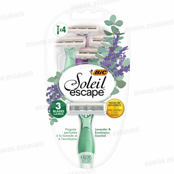 RASOIR 3 LAMES AVEC POIGNEE PARFUMEE A LA LAVANDE ET L'EUCALYPTUS 4 UNITES SOLEIL ESCAPE BIC
