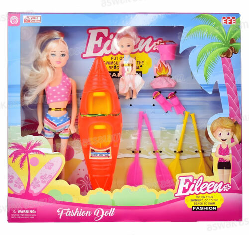 SET POUPEE + CANOE + ACCESSOIRES 36*32CM