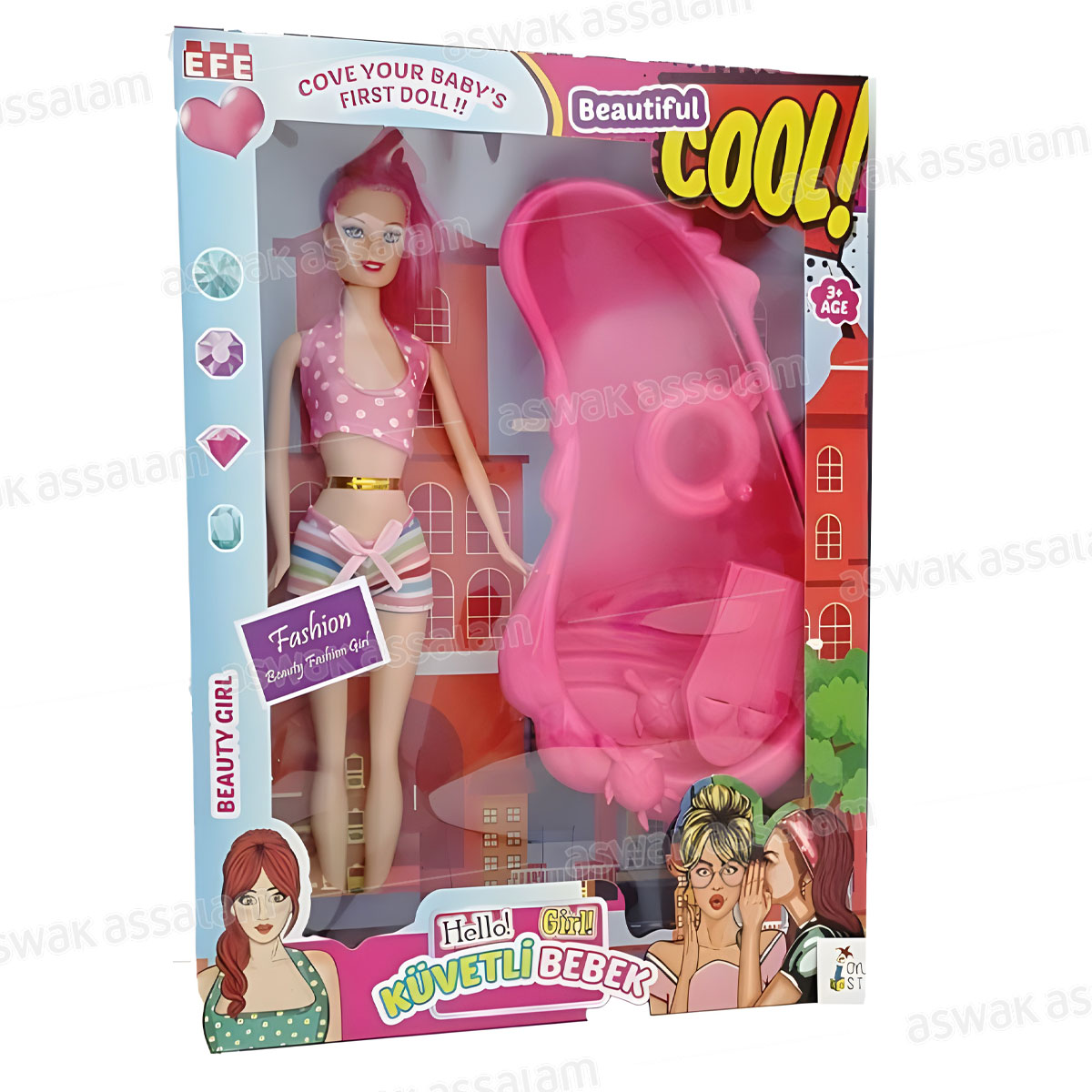SET POUPEE + PISCINE + ACCESSOIRES 32*24CM