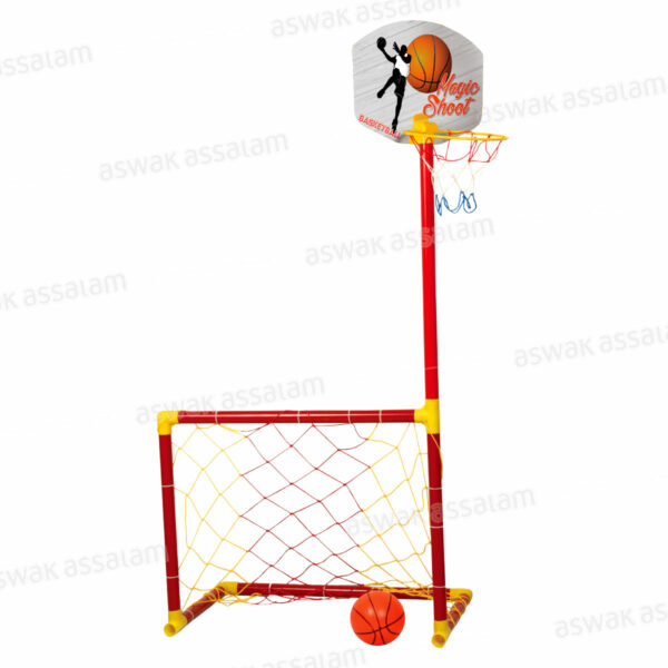 POTEAU DE FOOTBALL ET PANNEAU DE BASKETBALL AVEC BALLE (2EN1) 61,5*126,5CM