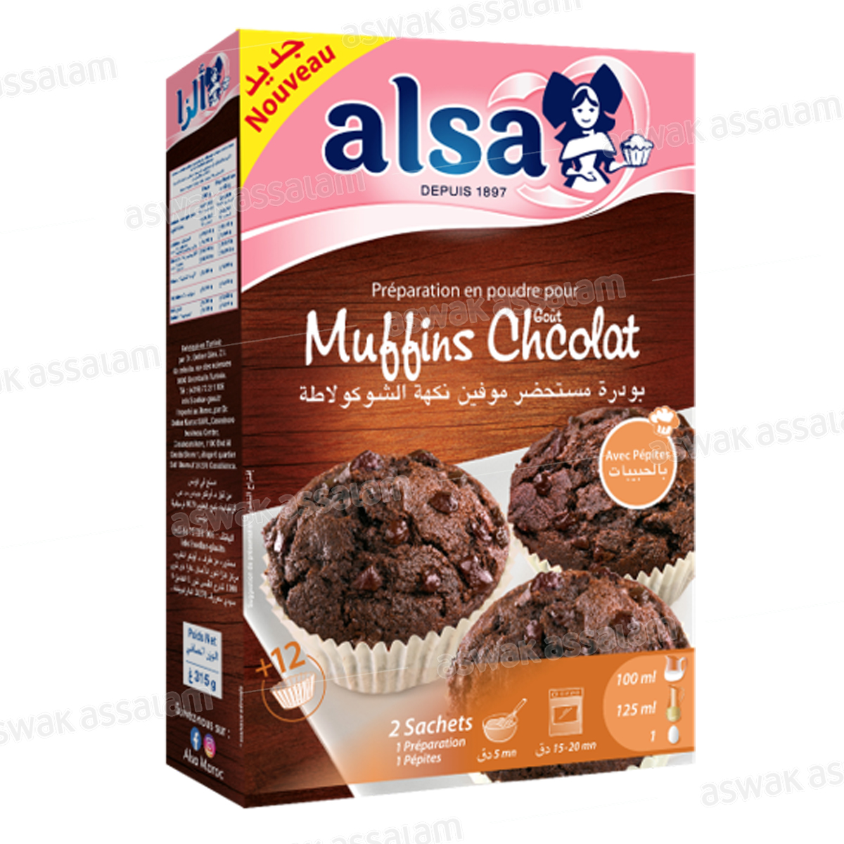 PREPARATION EN POUDRE POUR MUFFINS CHOCOLAT AVEC PEPITES 315G ALSA