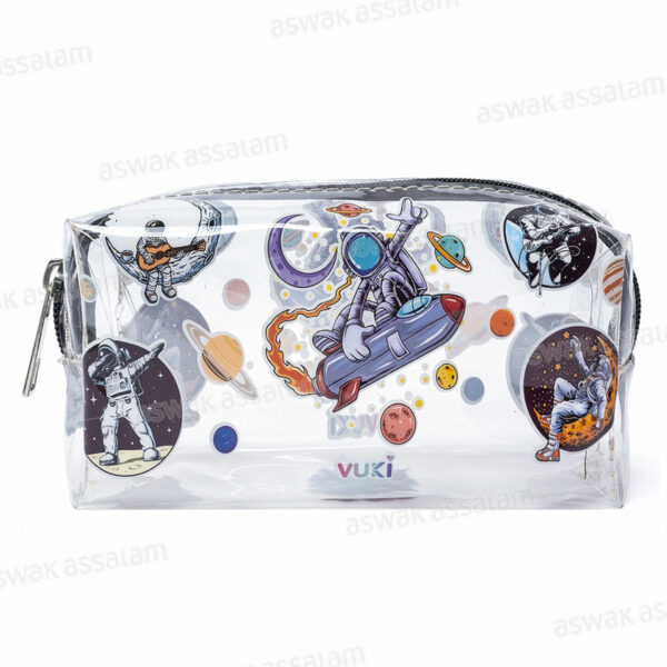 TROUSSE A CRAYONS A FERMETURE ECLAIR TRANSPARENTE MOTIF ASTRONAUTE 18,5*9*6CM VUKI