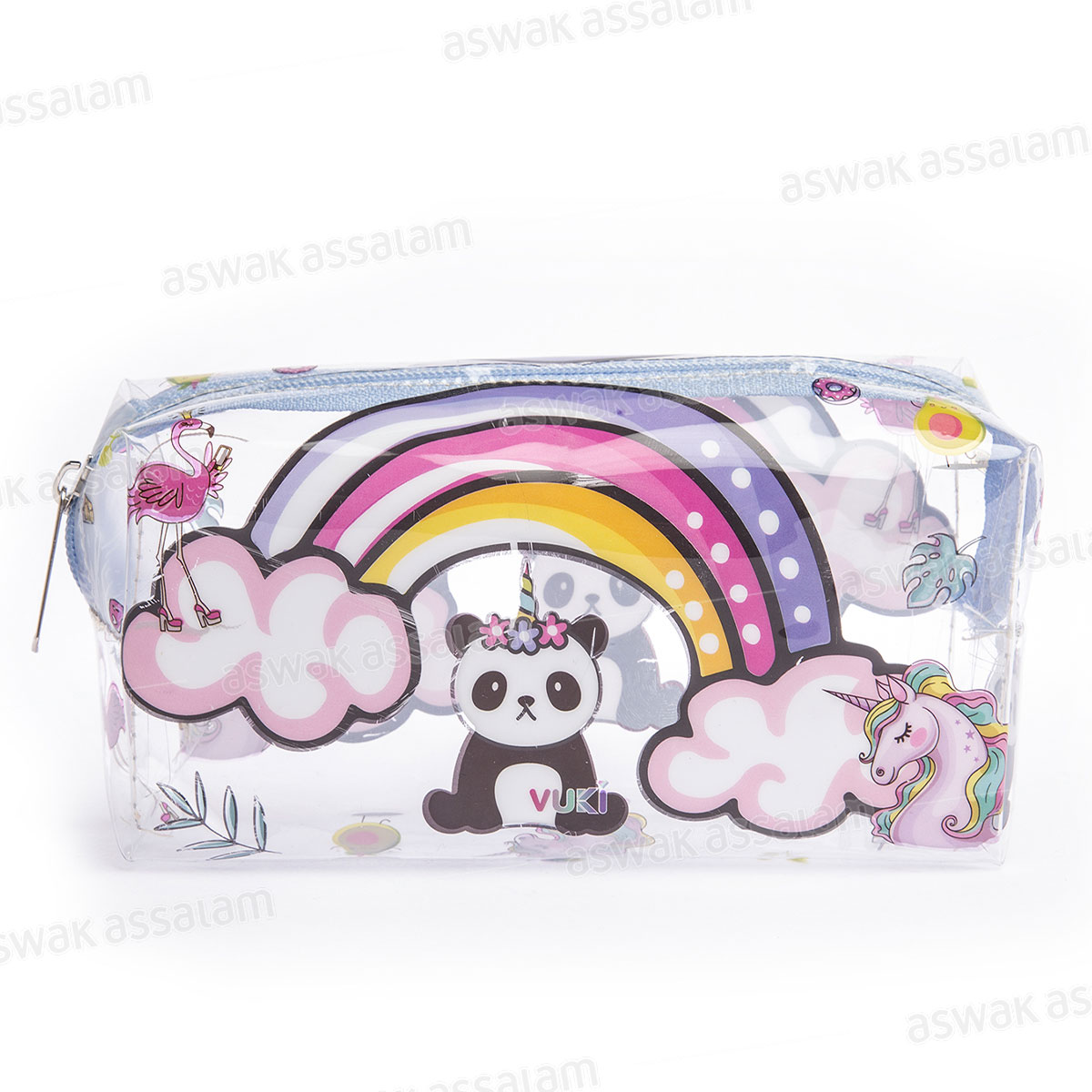 TROUSSE A CRAYONS A FERMETURE ECLAIR TRANSPARENTE MOTIF PANDA 18,5*9*6CM VUKI