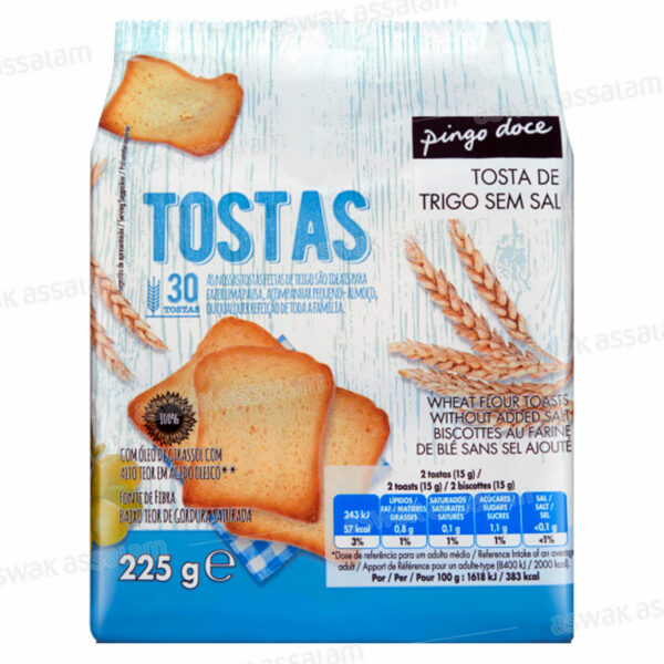 TOAST DE BLE SANS SEL 30 UNITES 225G PINGO DOCE