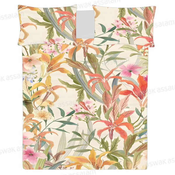 COUVRE-LIT 260*240CM + 2 TAIES D'OREILLER 50*70CM IMPRIME FLEURS