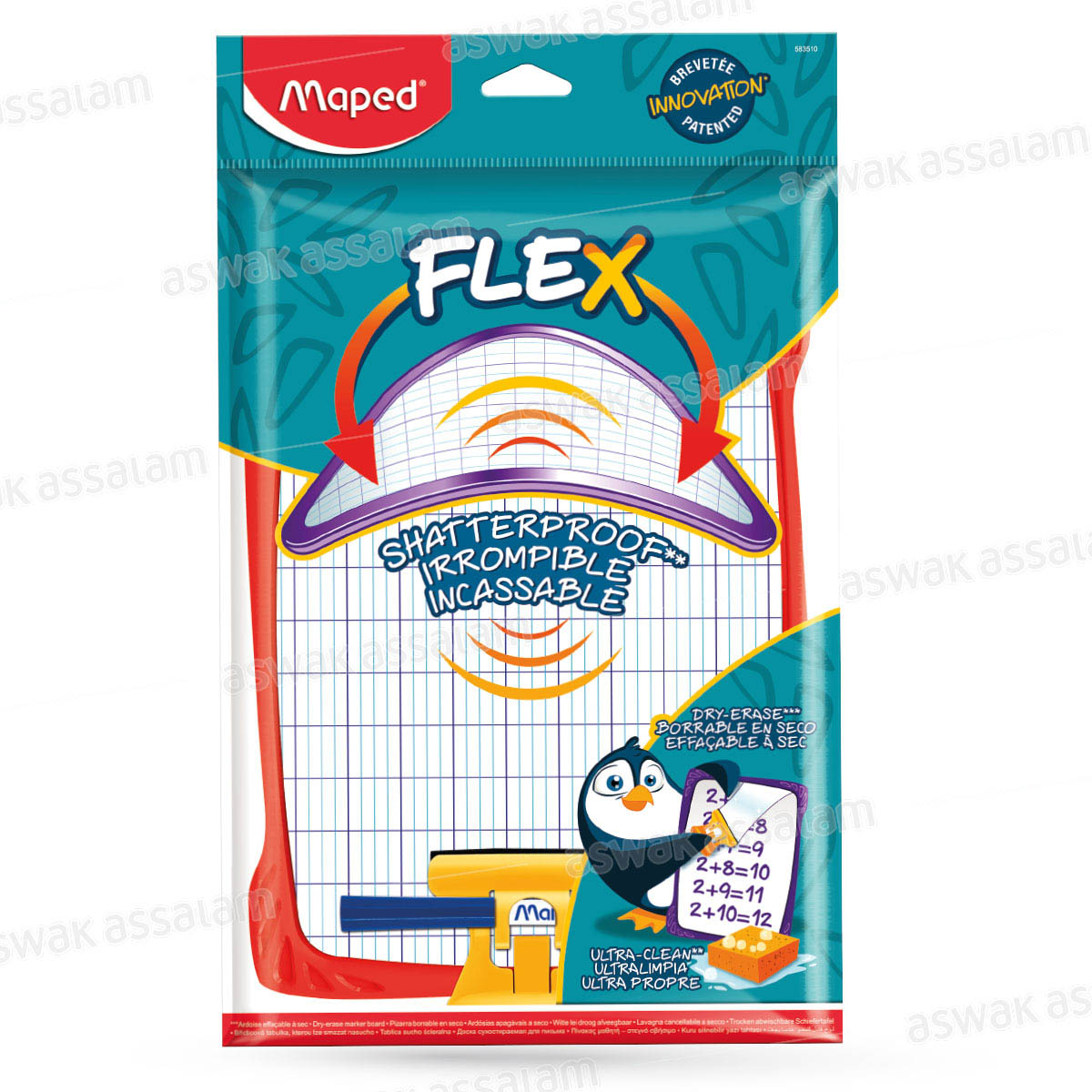 ARDOISE BLANCHE + PORTE ACCESSOIRES + BROSSE + FEUTRE EFFACABLE MAPED