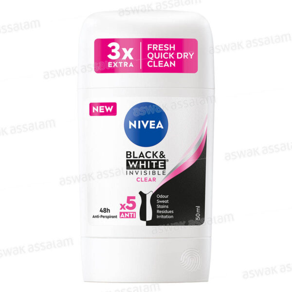 DEODORANT STICK POUR FEMME BLACK AND WHITE INVISIBLE CLEAR 200ML NIVEA