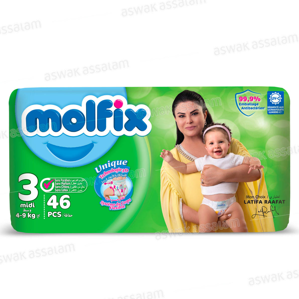 COUCHES BEBE MIDI 4-9KG 46 UNITES VALUE PACK MOLFIX