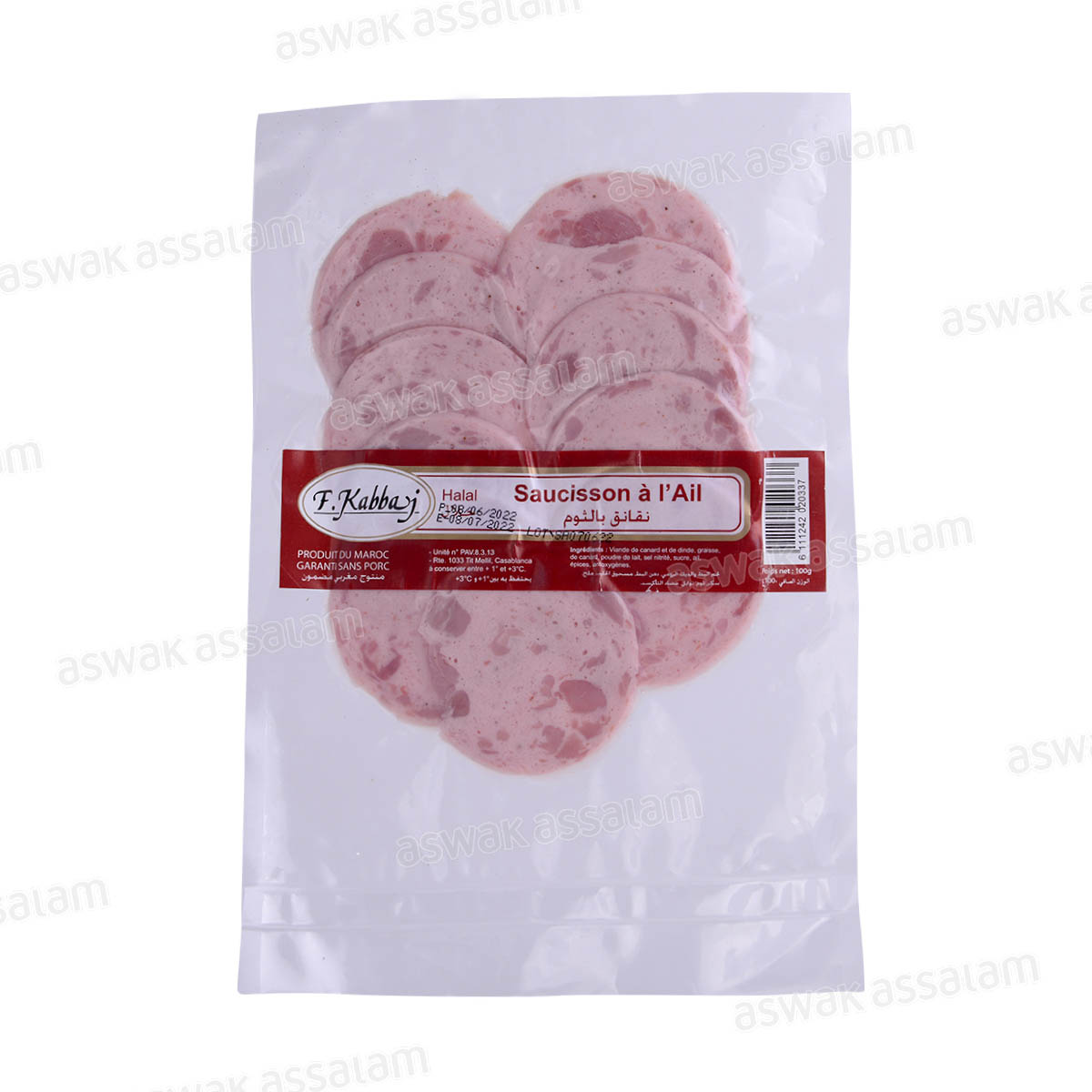 SAUCISSON CANARD ET DINDE A L'AIL 100G F.KABBAJ