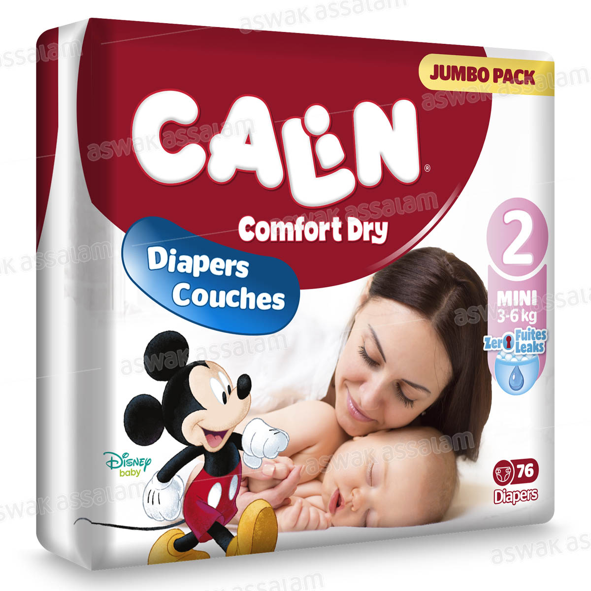 COUCHES BEBE MINI 3-6 KG 76 UNITES JUMBO PACK CALIN