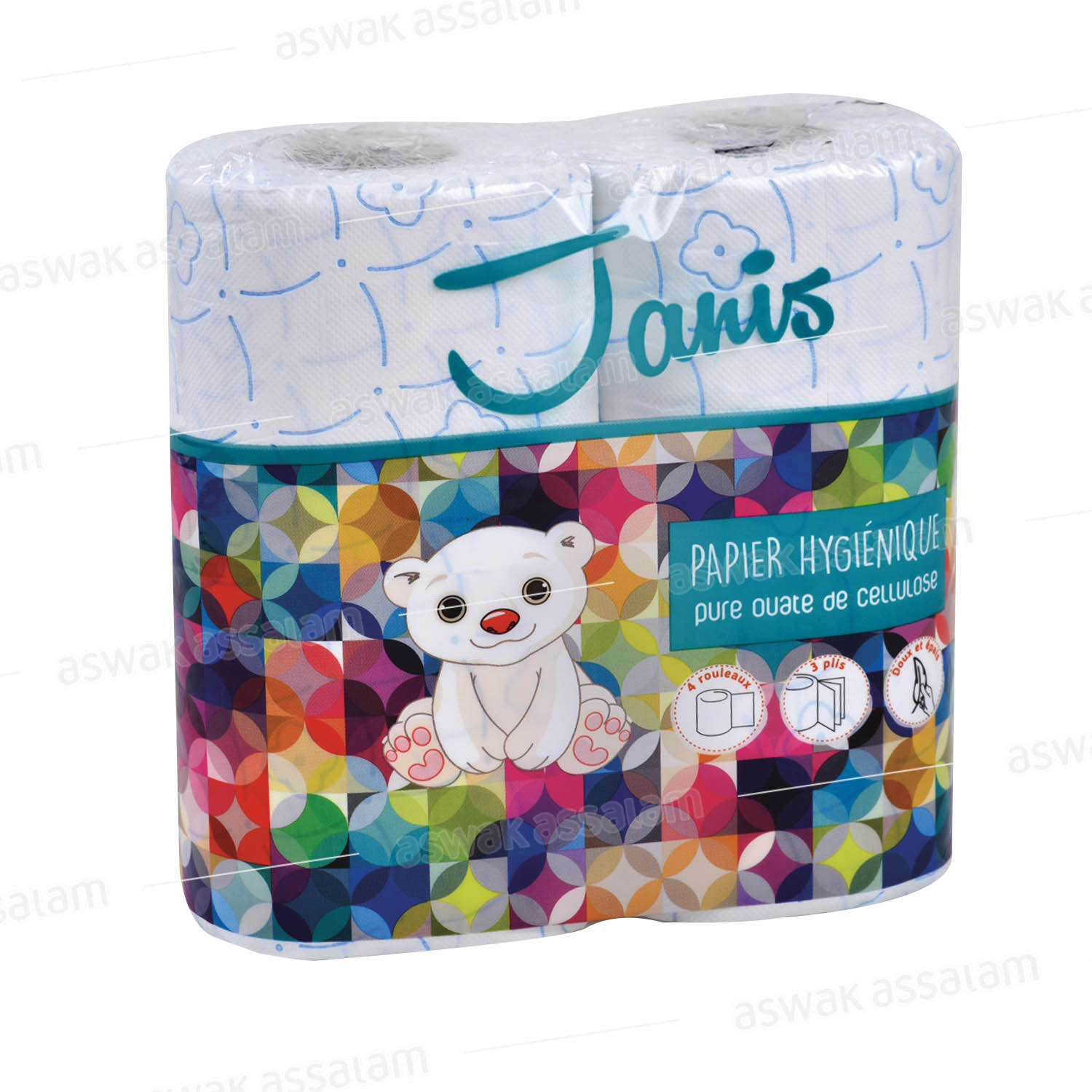 PAPIER HYGIENIQUE PACK 4 ROULEAUX 3 PLIS JANIS