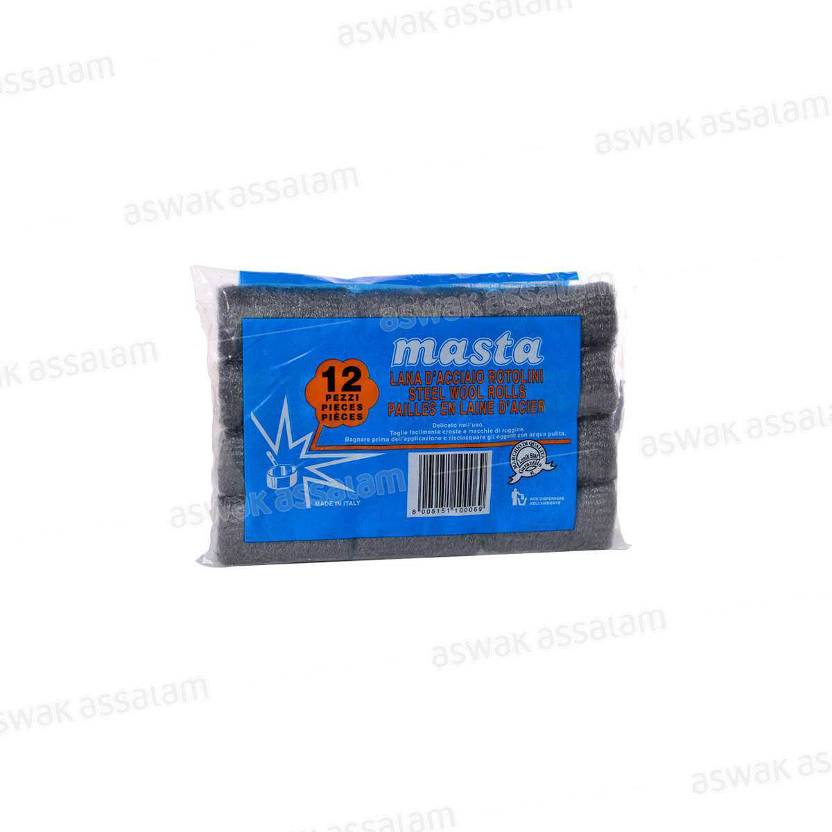 LAINE D'ACIER 12 TAMPONS MASTA
