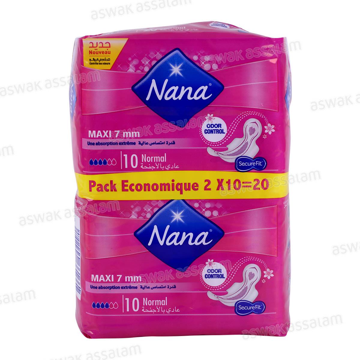 SERVIETTES HYGIENIQUES MAXI NORMAL 2*10 UNITES PACK ECONOMIQUE NANA