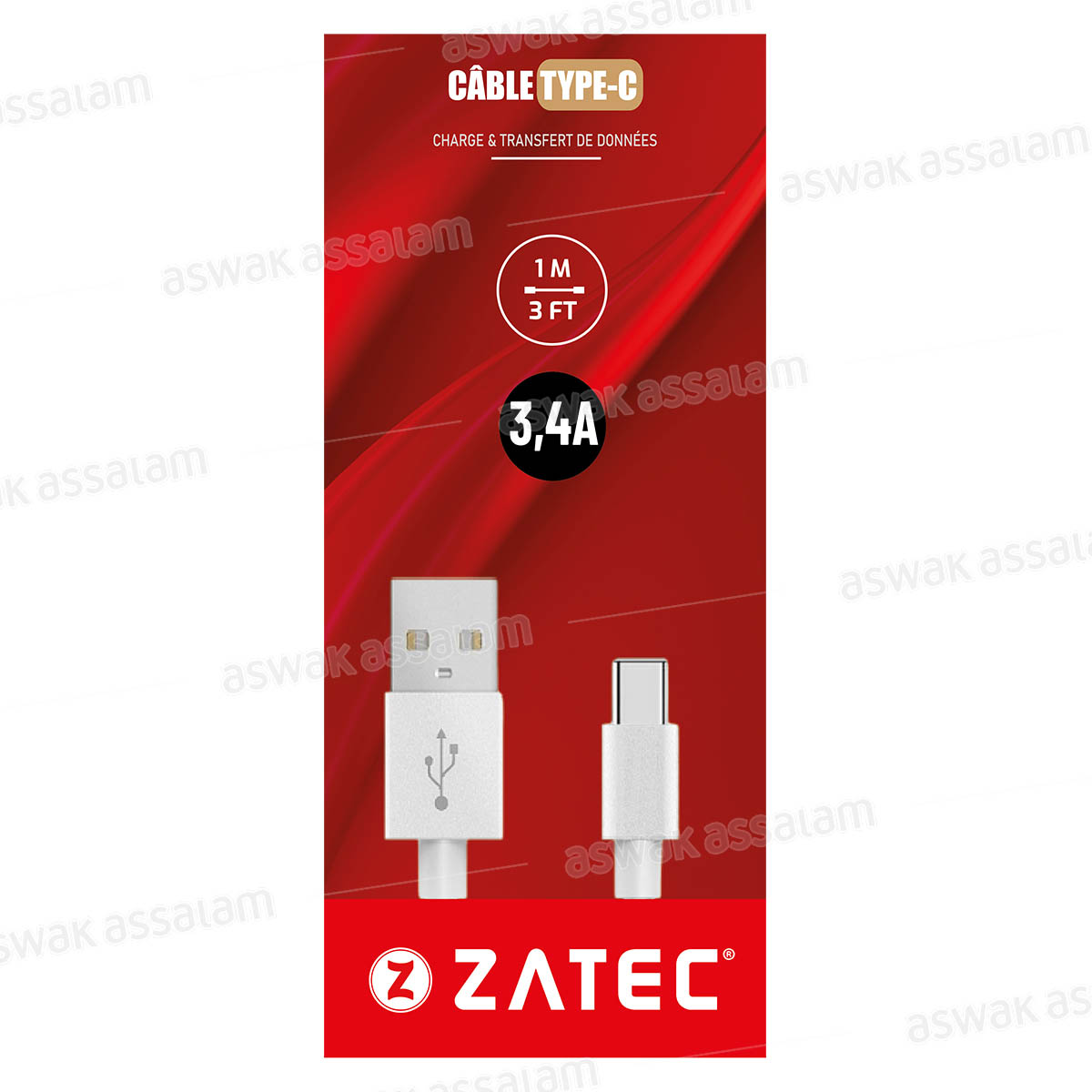 CABLE TYPE C USB 1M BLANC Z-26 1M/ C Z-29 ZATEC