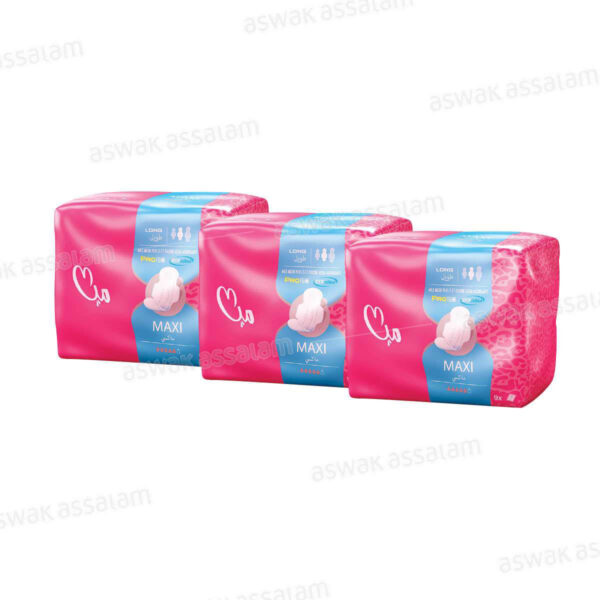 LOT DE 3 PAQUETS DE SERVIETTES HYGIENIQUES MAXI NORMALES MIA ( 2 ACHETES = 1 GRATUIT )