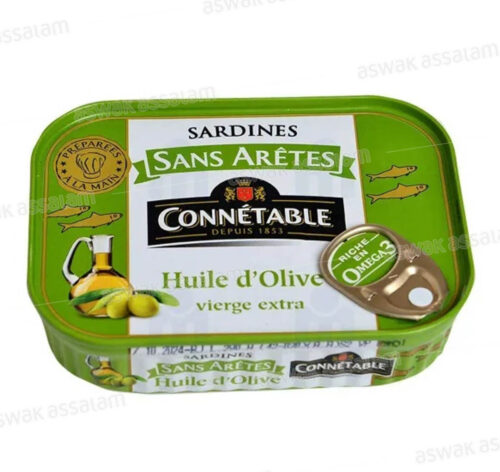 SARDINES SANS ARETES A L’HUILE D’OLIVE EXTRA VIERGE 140G CONNETABLE