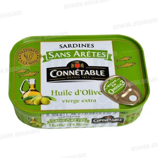 SARDINES SANS ARETES A L'HUILE D'OLIVE EXTRA VIERGE 140G CONNETABLE