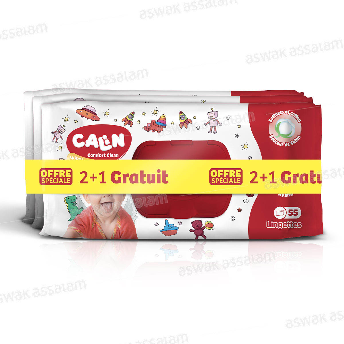 LOT DE 3 BOITES DE LINGETTES 55 UNITES CALIN