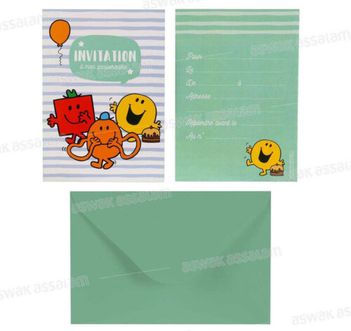 INVITATION ET ENVELOPPE ANNIVERSAIRE 6 UNITES POUR GARCON COLLECTION MONSIEUR MADAME