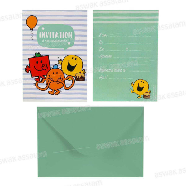 INVITATION ET ENVELOPPE ANNIVERSAIRE 6 UNITES POUR GARCON COLLECTION MONSIEUR MADAME