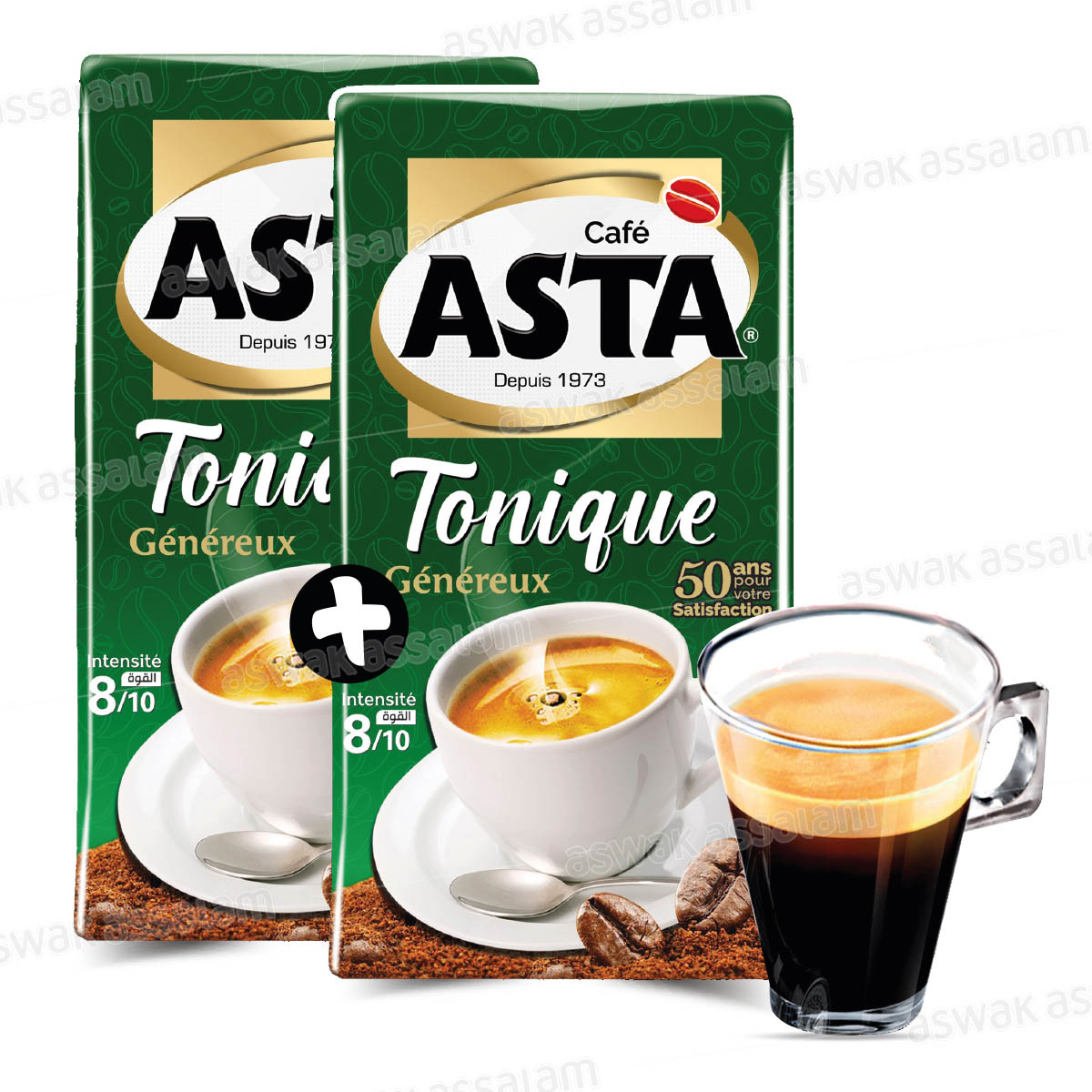 LOT DE 2 CAFES MOULUS 200G ASTA TONIQUE (MUG GRATUIT)
