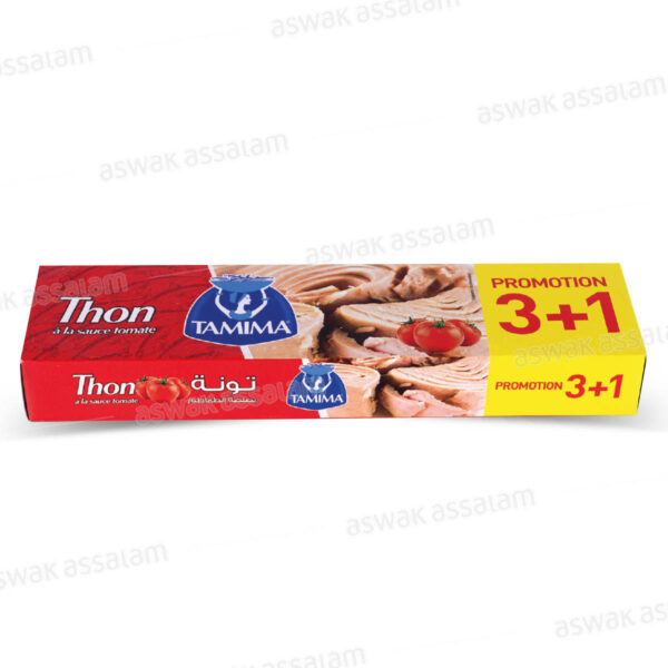 LOT DE 4 BOITES DE THON A LA SAUCE TOMATE 80G TAMIMA (3 ACHETES = 1 GRATUIT)