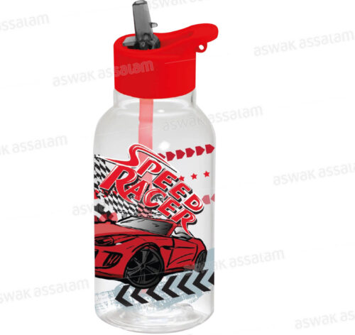 BOUTEILLE A EAU EN PLASTIQUE AVEC PAILLE 460ML SPEED RACER