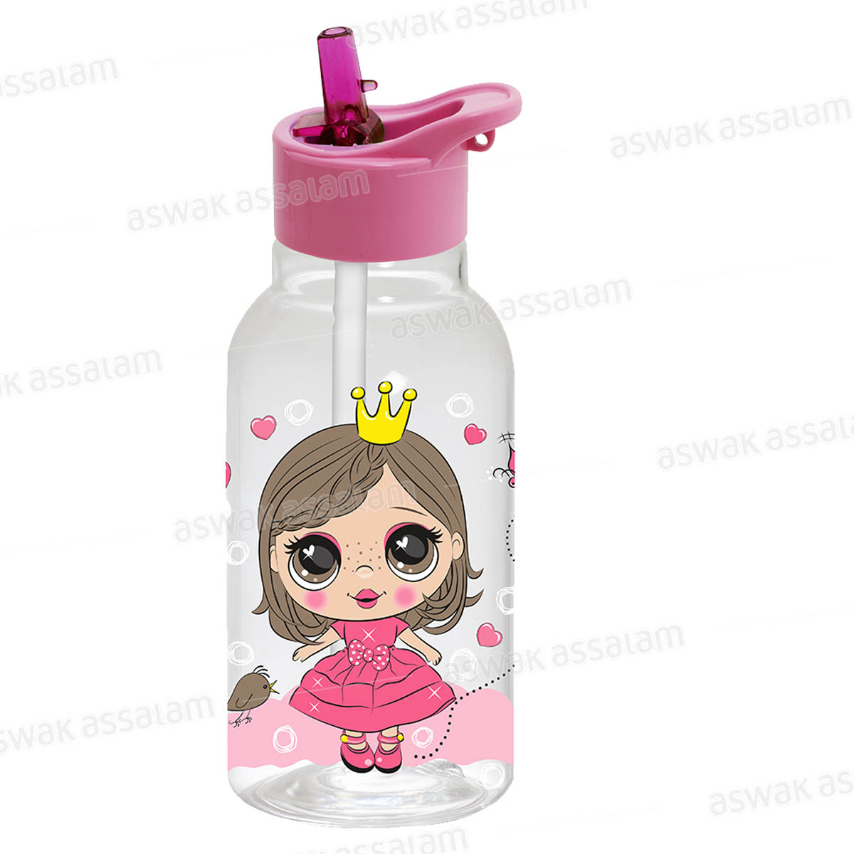 BOUTEILLE A EAU EN PLASTIQUE AVEC PAILLE 460ML PRINCESSE