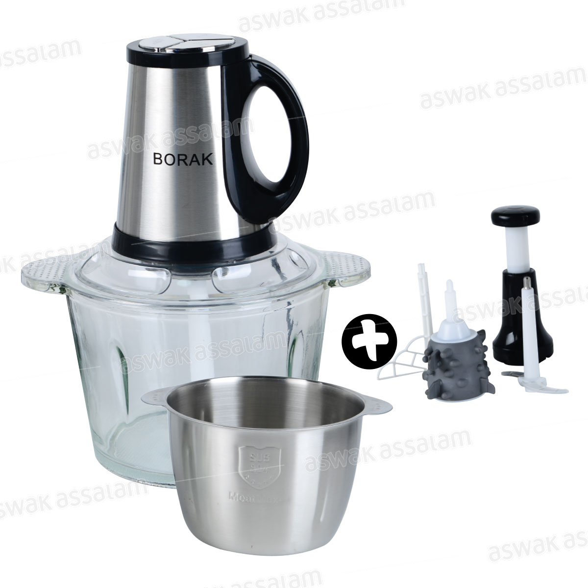 MINI HACHOIR 3L 2 BOLS INOX ET VERRE 1000W YH-CH09 BORAK