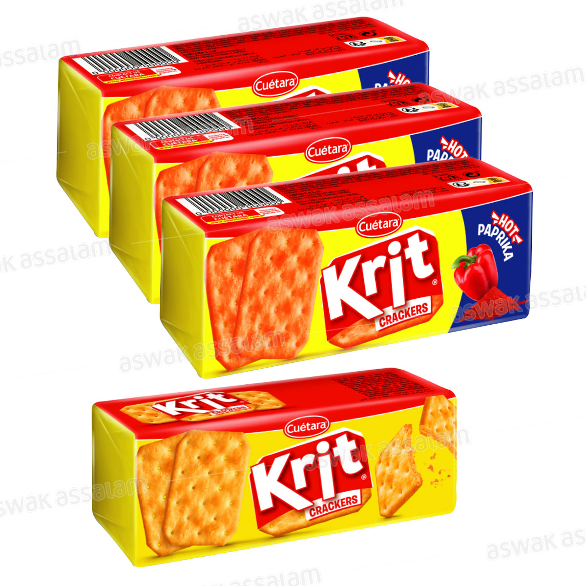 LOT DE 4 CRACKERS SALES 100G KRIT CUETARA (3 PAPRIKA + 1 ORIGINAL OFFERT)