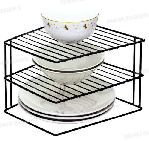 SUPPORT D’ANGLE METALLIQUE NOIR POUR ASSIETTES 2 NIVEAUX