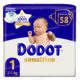 COUCHES BEBE SENSITIVE TAILLE 1 JUMBO PACK 58 UNITES DODOT