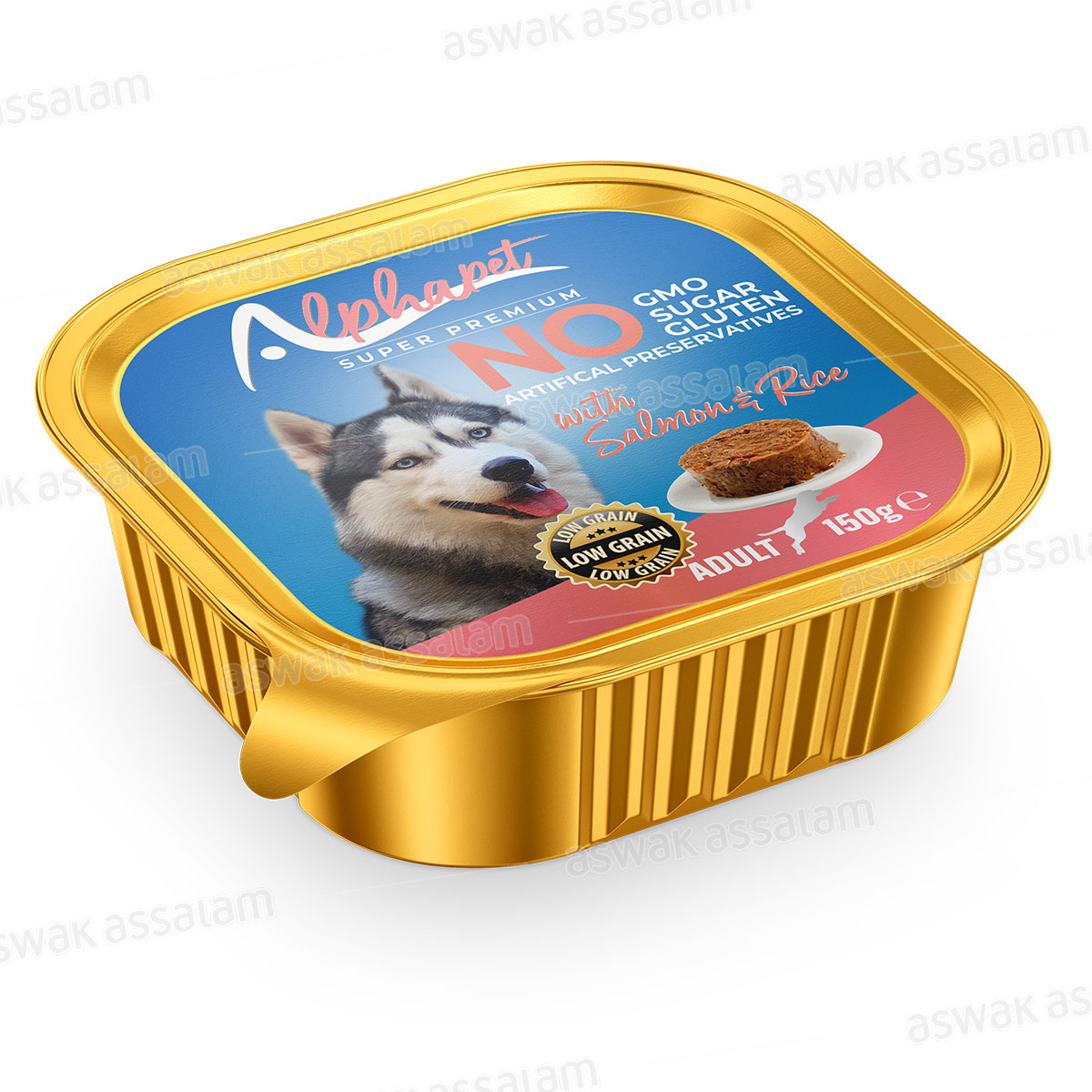 BARQUETTE PATE SAUMON ET RIZ POUR CHIEN ADULTE 150G ALPHAPET